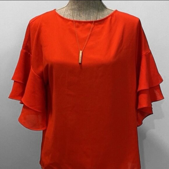 H&M Red Short Ruffle Sleeve Blouse Size Medium - Picture 1 of 13